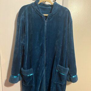 PAVILIA LONG TEAL ZIP UP ROBE SZ XL